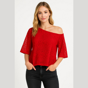 EUC Women's Laundry by Shelli Segal Off Shoulder Lined Lace Top Size S Red